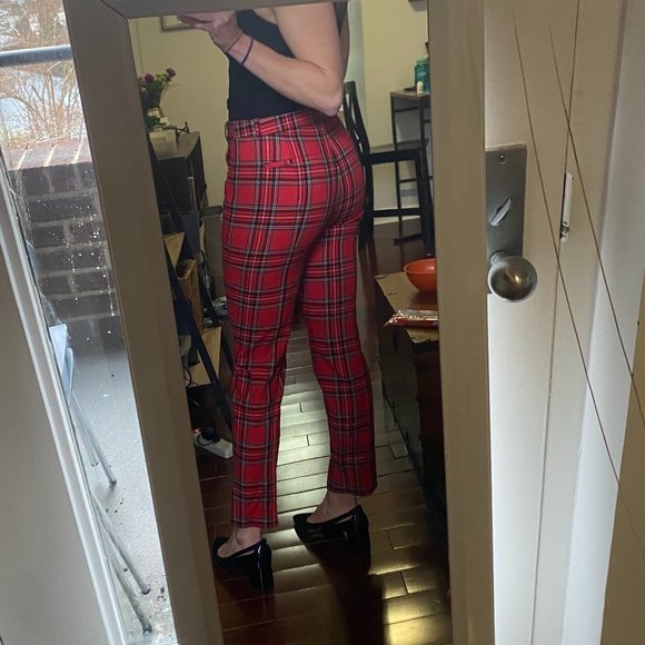 High Rise Red Tartan Plaid J.Crew Cameron Pants - Picture 2 of 3